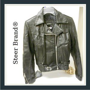 ✅ Women's Steer Brand Leather Moto Jacket - 9/10